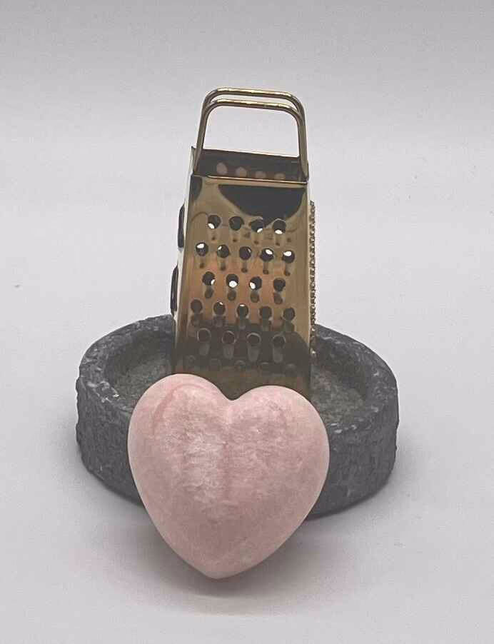 Set met amberblokje hart, schaaltje en rasp