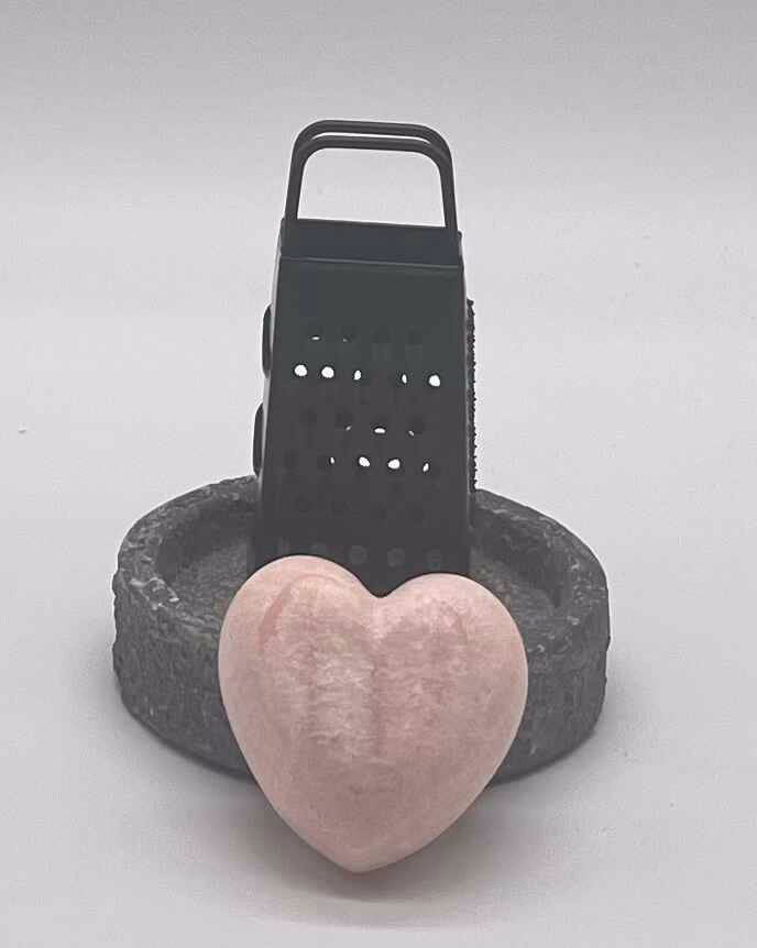 Set met amberblokje hart, schaaltje en rasp